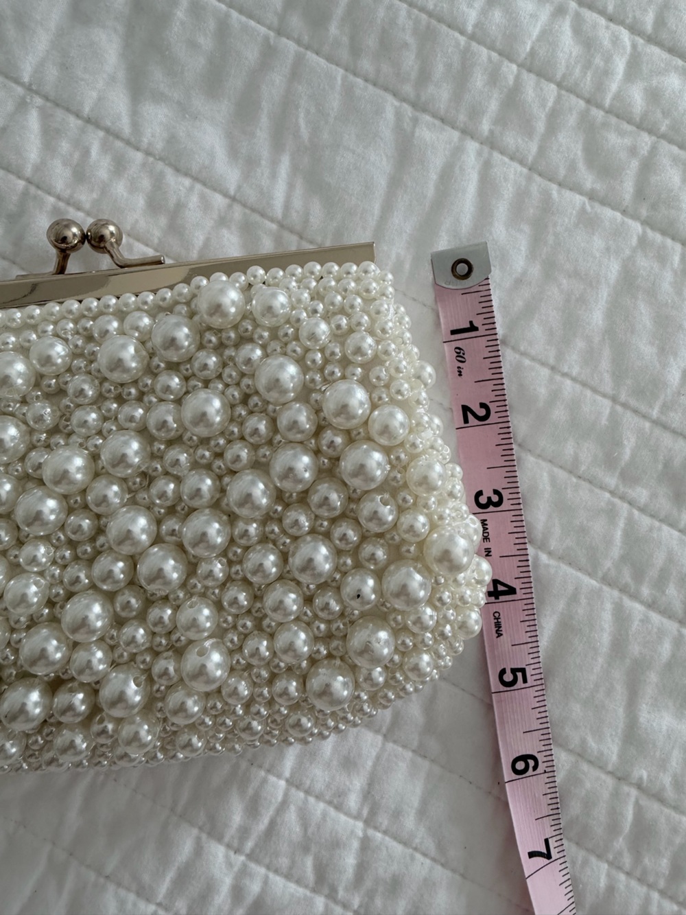 Natasha Couture Faux Pearl-Embellished Cream Evening Purse with Gold Chain - Picture 9 of 10